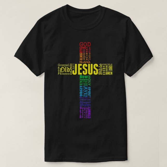 T-shirt Croix de Jésus-Christ, Arc en Ciel Cloud Prem (Design devant)