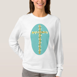 T-shirt Croix de Pâques élégante en or avec lis blancs