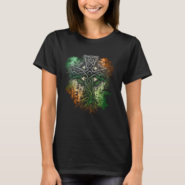 T-shirt Croix de style celtique avec les couleurs du drape (Devant)
