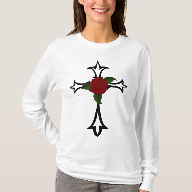 T-shirt Croix De Tatouage Tribal Avec Hoody Rose Rouge (Devant)