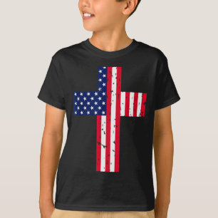 T-shirt Croix Drapeau États-Unis Chrétien Religieux États-