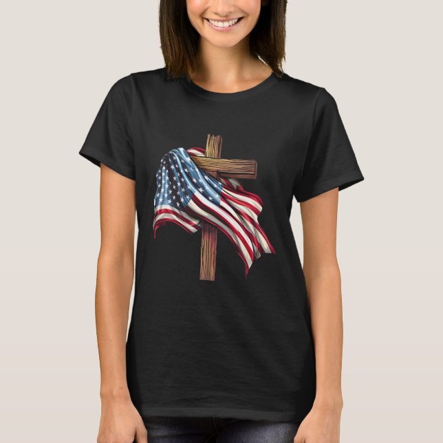 T-shirt Croix du drapeau du Jour de l'Indépendance (Devant)