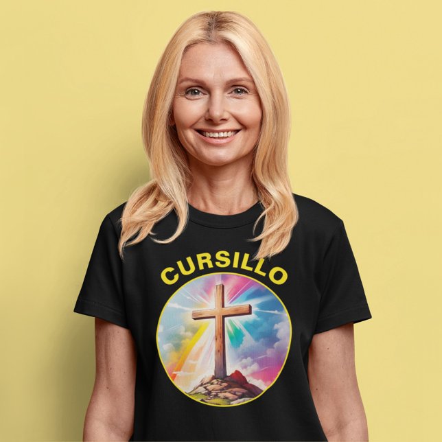 T-shirt Croix en bois Cursillo avec arc-en-ciel et nuages (Créateur téléchargé)