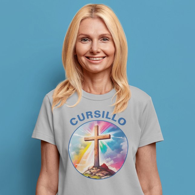 T-shirt Croix en bois Cursillo avec arc-en-ciel et nuages (Créateur téléchargé)