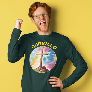 T-shirt Croix en bois Cursillo avec arc-en-ciel et nuages