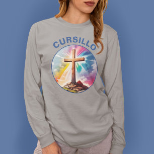 T-shirt Croix en bois Cursillo avec arc-en-ciel et nuages