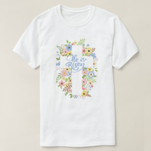 T-shirt Croix florale Il est ressuscité Pâques Unisex
