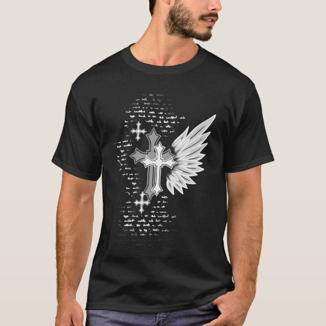 T-shirt Croix gothique avec ailes Alt Emo Grunge (Devant)