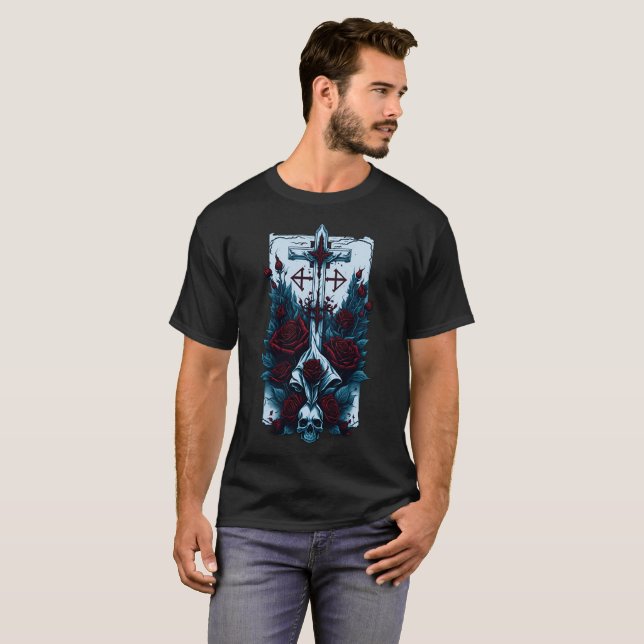 T-shirt Croix gothique de tatouage 13 (Devant entier)