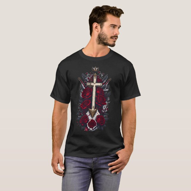 T-shirt Croix gothique de tatouage 7 (Devant entier)