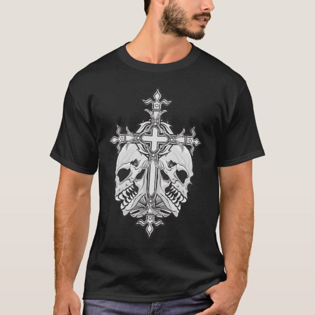 T-shirt Croix gothique et crânes (Devant)