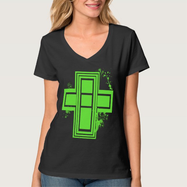 T-shirt croix graffiti vert citron (Devant)