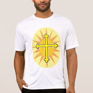 T-shirt Croix jaune boutonné Soleil levant Foi chrétienne