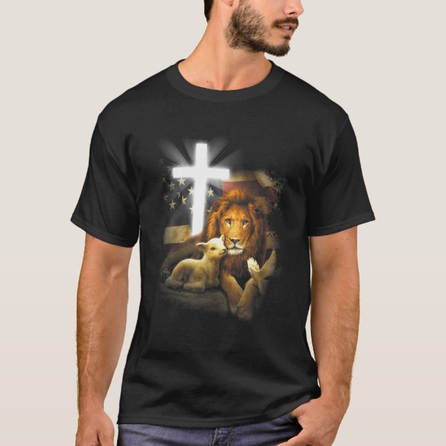 T-shirt Croix Lion Et Agneau Jésus Christ (Devant)