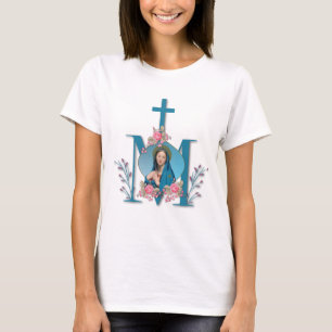 T-shirt Croix mariale catholique Vierge Marie Roses roses