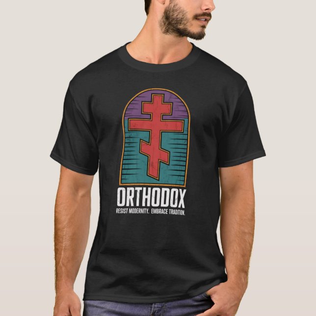T-shirt Croix orthodoxe orientale Résiste à la modernité  (Devant)