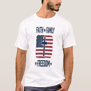 T-shirt Croix Patriotique Foi Famille Liberté Drapeau USA