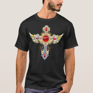 T-shirt Croix sacrée ornée or et argent