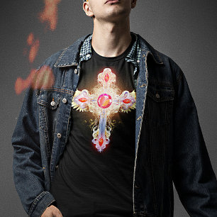 T-shirt Croix sainte ornée d'or et d'argent brillant