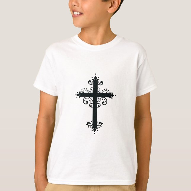 T-shirt Croix sculptée décorative de luxe (Devant)