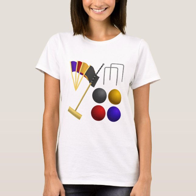 T-shirt Croquet Equipment Set Mallet Balls Hoops (Devant)