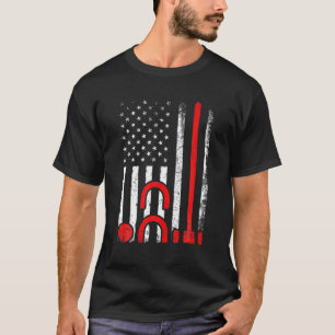 T-shirt Croquet Set Lover Retro American Flag Croquet 4E