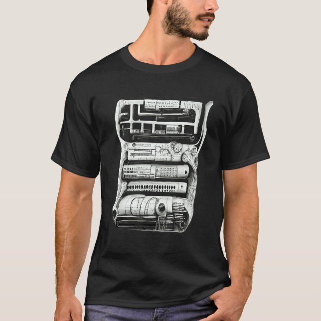 T-shirt Croquis au crayon de machine mécanique complexe d' (Devant)