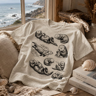 T-shirt Croquis d'animal marin mignon de loutre de mer vin