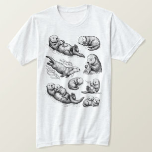 T-shirt Croquis d'animal marin mignon de loutre de mer vin