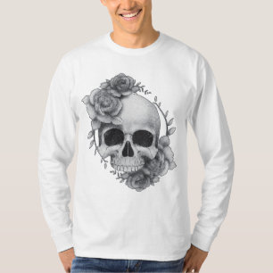 T-shirt Croquis de crâne et de roses