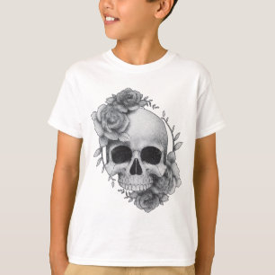 T-shirt Croquis de crâne et de roses