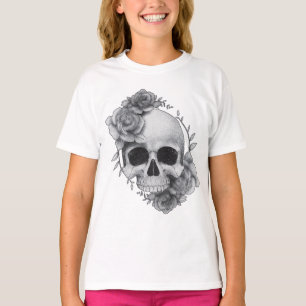 T-shirt Croquis de crâne et de roses