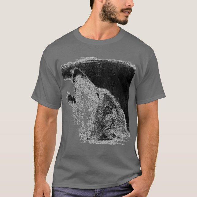 T-shirt Croquis de loup gris (Devant)