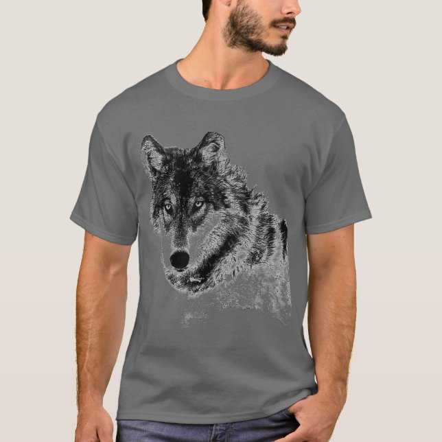 T-shirt Croquis de loup gris (Devant)
