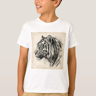 T-shirt Croquis de profil de tigre au fusain artistique su
