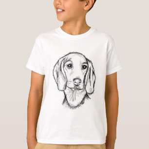 T-shirt croquis de teckel dessiné à la main en noir et bla