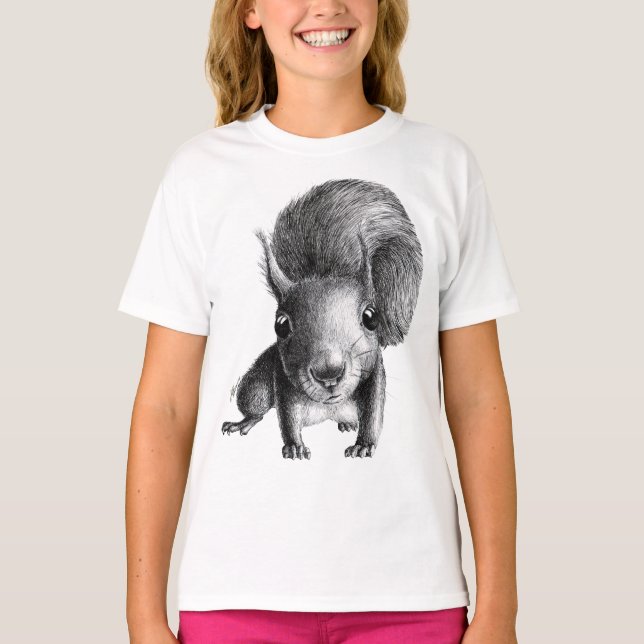 T-shirt Croquis d'écureuil curieux (Devant)