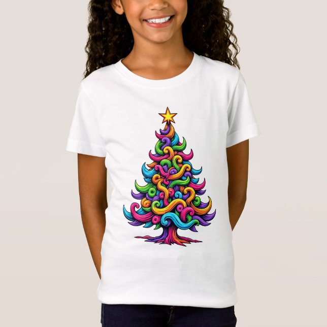 T-Shirt Croquis Doodle élégant sapin de Noël (Devant)