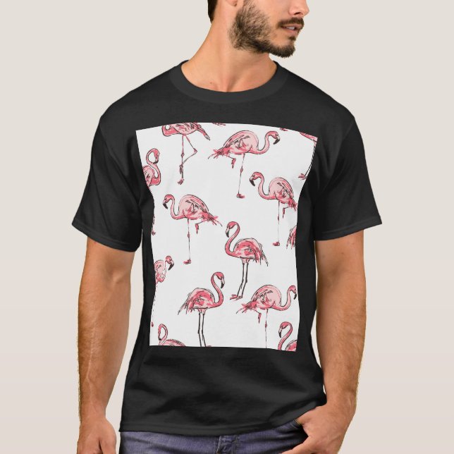T-shirt Croquis Flamant rose : Motif Vintage tropical. (Devant)