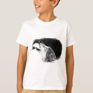 T-shirt Croquis noir et blanc Loup gris