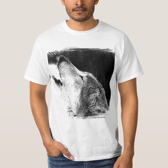 T-shirt Croquis noir et blanc Loup gris (Devant)