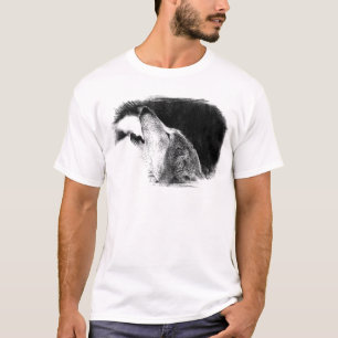 T-shirt Croquis noir et blanc Loup gris
