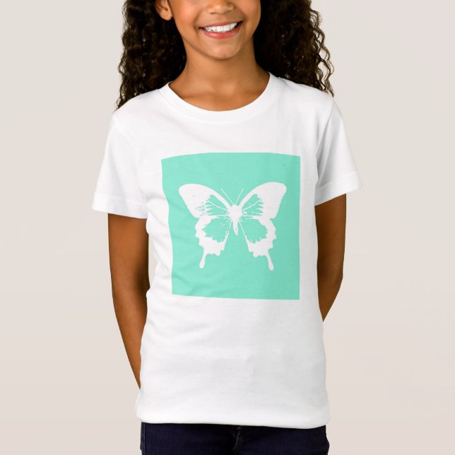 T-Shirt Croquis papillon, aqua et blanc (Devant)