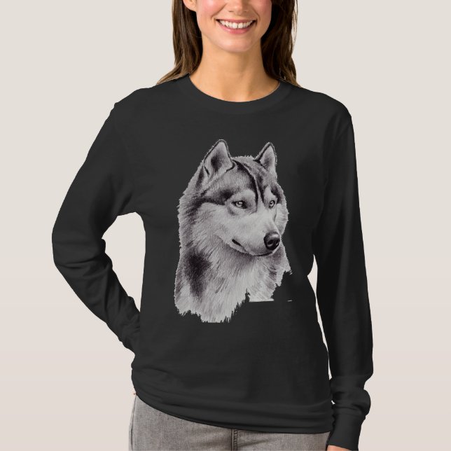 T-shirt Croquis Sibérien Husky Long (Devant)