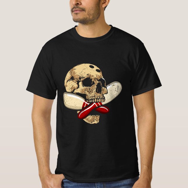 T-shirt Cross Pins Bowling Retro Skull Skeleton Head Hallo (Devant)