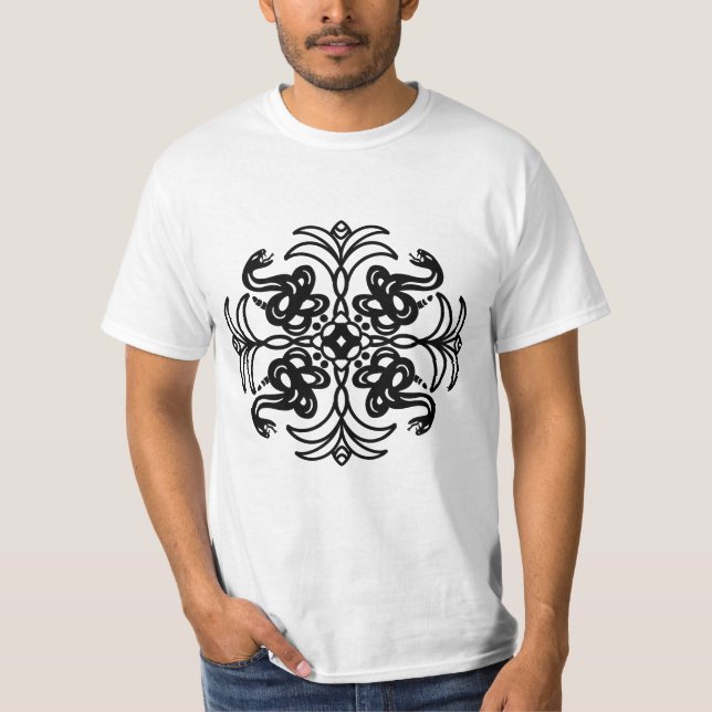 T-shirt Crotale tribale noire et blanche (Devant)