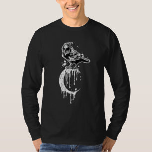 T-shirt Crow Crescent Lune Rose esthétique Occulte Corbeau