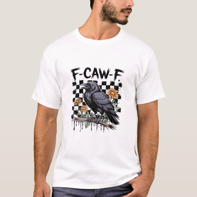 T-shirt Crow Flowral, F-Caw-F Funny Bird FCAWF Moon Gothic (Devant)