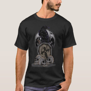 T-shirt Crow Moon Coffin Halloween Crâne Éffrayant Corbeau