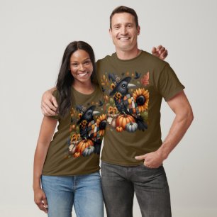 T-shirt Crow Whimsical avec Citrouilles et tournesols